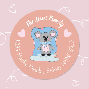 Cartoon Valentine koala peach Umschlag Aufkleber