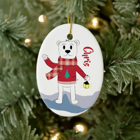 Cartoon Vater Eisbär Weihnachtsgeschmack Keramik Ornament (Baum)