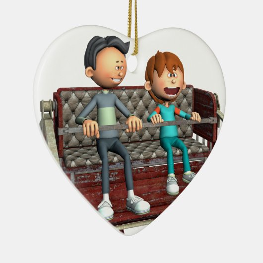 Cartoon-Vater und Sohn auf einem Riesenrad Keramik Ornament (Rechts)