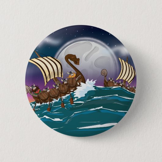 Cartoon Viking Invasionsflotte Button (Vorderseite)