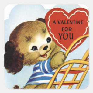 Cartoon-Vintage-Kunst-Valentinstags-Aufkleber Quadratischer Aufkleber