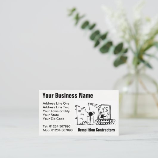 Cartoon-Visitenkarte für Abbruchunternehmen Visitenkarte (Stehend Vorderseite)