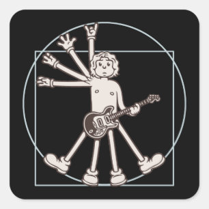 Cartoon Vitruvian Rocker Quadratischer Aufkleber