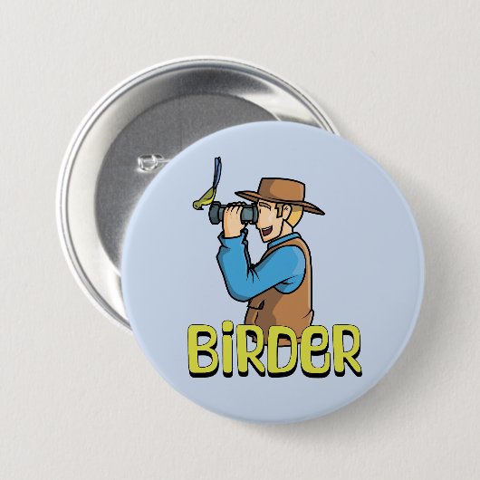 Cartoon Vogelbeobachter Button (Vorne & Hinten)