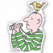 Cartoon Vogelbeobachter mit Vogel auf dem Kopf. Aufkleber (Vorderseite)