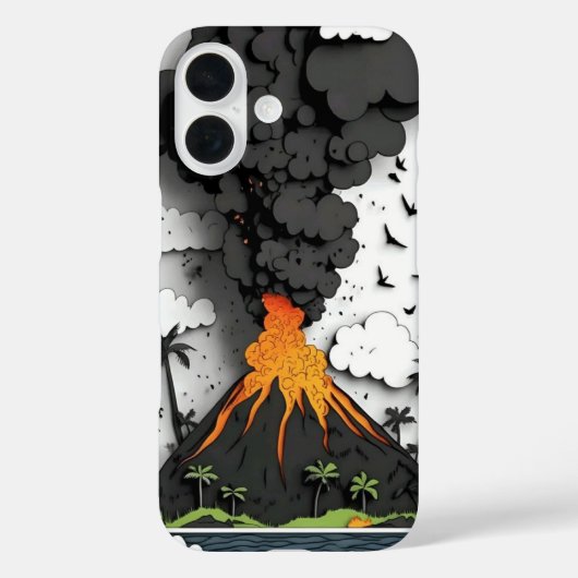 Cartoon Volcano Eruption & Palm Trees Phone Case (Rückseite)