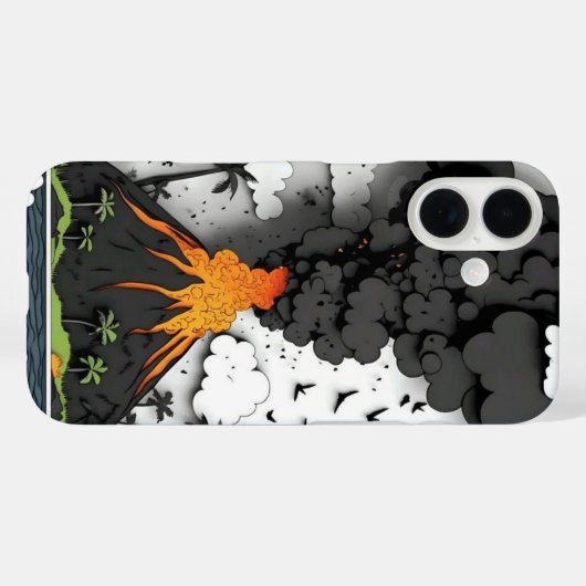 Cartoon Volcano Eruption & Palm Trees Phone Case (Rückseite (Horizontal))