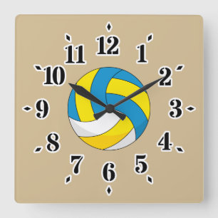 Cartoon Volleyball Ball Quadratische Wanduhr