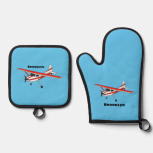 Cartoon von dreirädrigen Flugzeugen Ofenhandschuh & Topflappen-Set