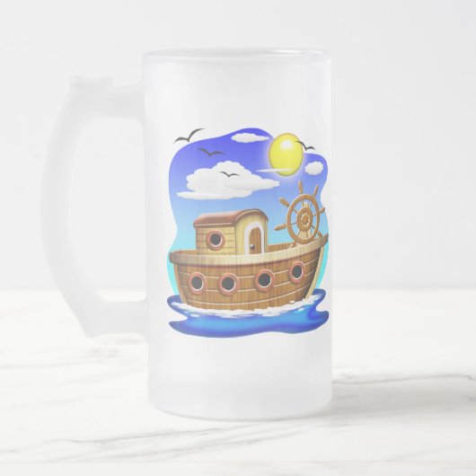 Cartoon von Fischereifahrzeugen Mattglas Bierglas (Links)