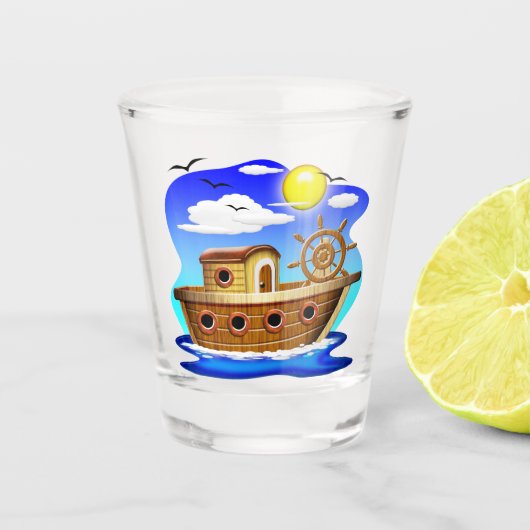 Cartoon von Fischereifahrzeugen Schnapsglas (Vorderseite)