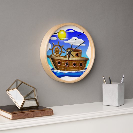 Cartoon von Fischereifahrzeugen Uhr (Büro)