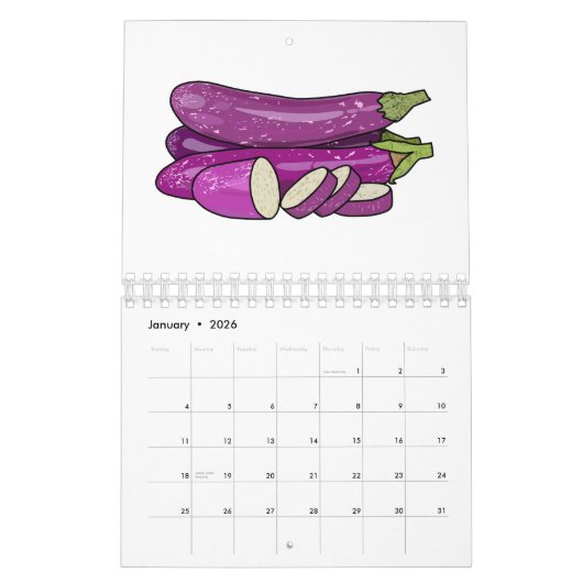 Cartoon von Gemüse und Obst Kalender (Jan 2026)