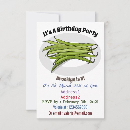 Cartoon von grünen Bohnen Einladung (Vorderseite)