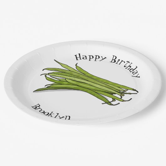 Cartoon von grünen Bohnen Pappteller (Schrägansicht)