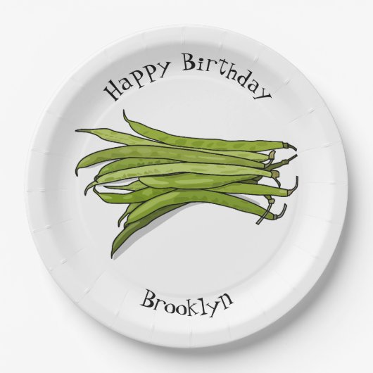 Cartoon von grünen Bohnen Pappteller (Vorderseite)