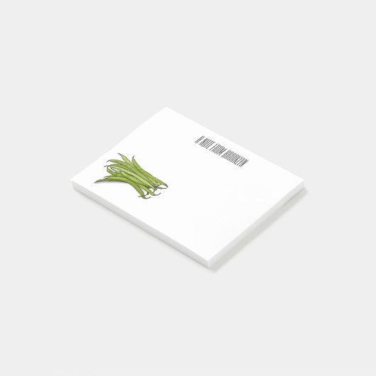 Cartoon von grünen Bohnen Post-it Klebezettel (angewinkelt)