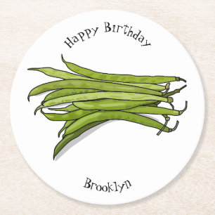 Cartoon von grünen Bohnen Runder Pappuntersetzer