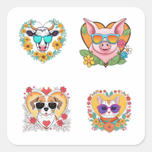 Cartoon von Haustieren, lustig, Art 4 Pack Sticker