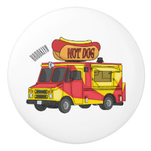 Cartoon von Hot Dog Futter LKW Keramikknauf
