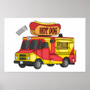 Cartoon von Hot Dog Futter LKW Poster