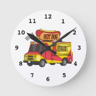 Cartoon von Hot Dog Futter LKW Runde Wanduhr