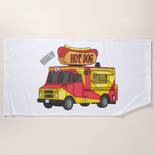Cartoon von Hot Dog Futter LKW Strandtuch (Vorderseite)