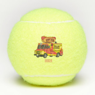 Cartoon von Hot Dog Futter LKW Tennisbälle