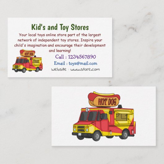 Cartoon von Hot Dog Futter LKW Visitenkarte (Vorne/Hinten)