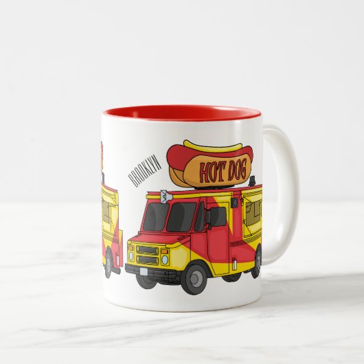 Cartoon von Hot Dog Futter LKW Zweifarbige Tasse (VorderseiteRechts)