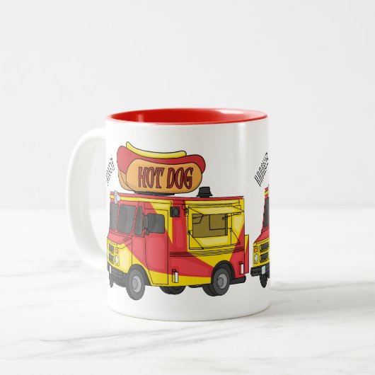Cartoon von Hot Dog Futter LKW Zweifarbige Tasse (Vorderseite Links)