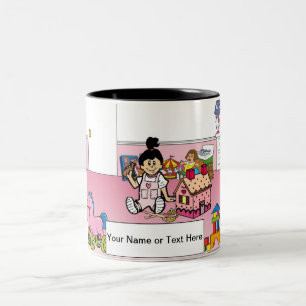 Cartoon von Little Girl's Room von PrintedPerfecti Zweifarbige Tasse