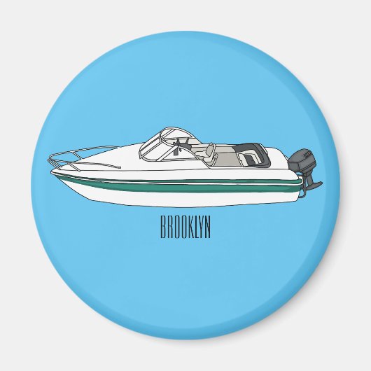 Cartoon von Motorbooten Magnet (Vorne)