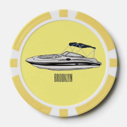 Cartoon von Motorbooten Pokerchips (Vorderseite)