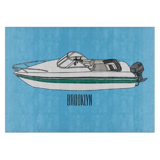 Cartoon von Motorbooten Schneidebrett (Vorderseite)