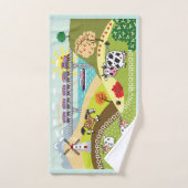 Cartoon von Nutztieren auf dem Land Badhandtuch Set (Handtuch)