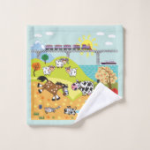 Cartoon von Nutztieren auf dem Land Badhandtuch Set (Waschlappen)