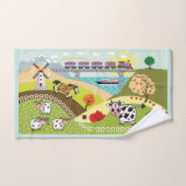 Cartoon von Nutztieren auf dem Land Badhandtuch Set (Handtuch)