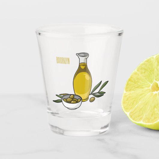Cartoon von Olivenöl Schnapsglas (Vorderseite)