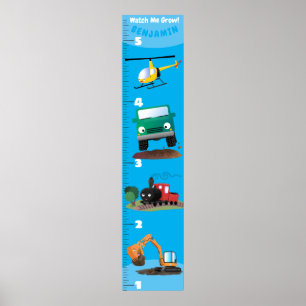 Cartoon-Wachstumstabelle für niedliche Fahrzeuge Poster