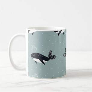 Cartoon Wale, lustiges Vintages Muster. Kaffeetasse