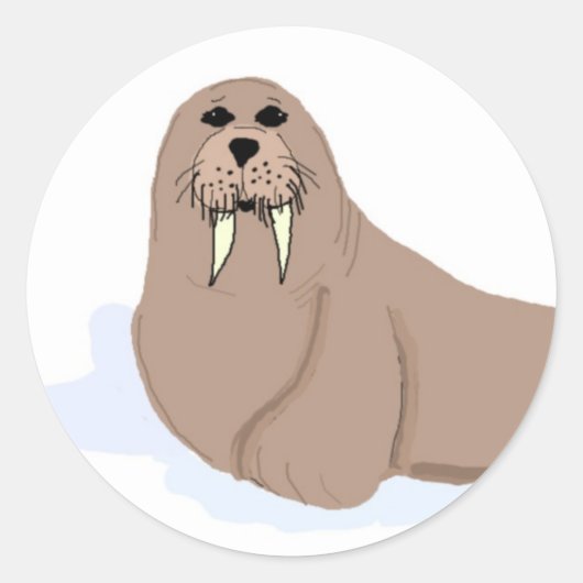Cartoon Walrus Runder Aufkleber (Vorderseite)