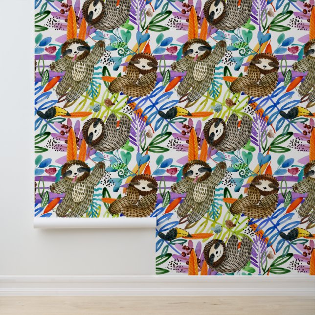 Cartoon Watercolor Sloth Pattern Tapete (Anwendung)