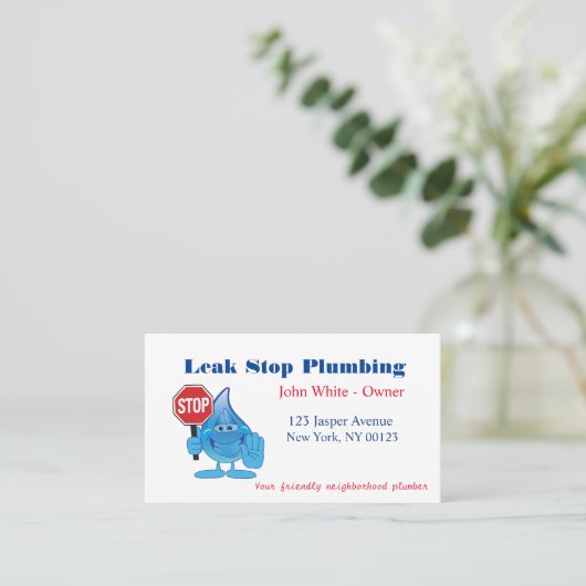 Cartoon Waterdrop Plumber Man Klempnerservice Visitenkarte (Stehend Vorderseite)