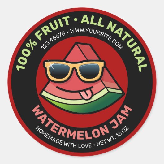 Cartoon Watermelon Runder Aufkleber (Vorderseite)