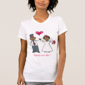 Cartoon Wedding Couple Bride & Groom Fuchsia Herz T-Shirt (Vorderseite)
