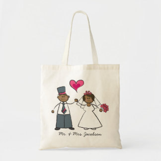Cartoon Wedding Couple Bride & Groom Fuchsia Herz Tragetasche