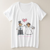 Cartoon Wedding Couple Bride & Groom Pink Herz Große Größe T-Shirt (Design vorne)