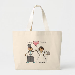 Cartoon Wedding Couple Bride & Groom Pink Herz Jumbo Stoffbeutel
