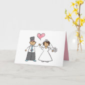 Cartoon Wedding Couple Bride & Groom Pink Herz Karte (Gelbe Blume)